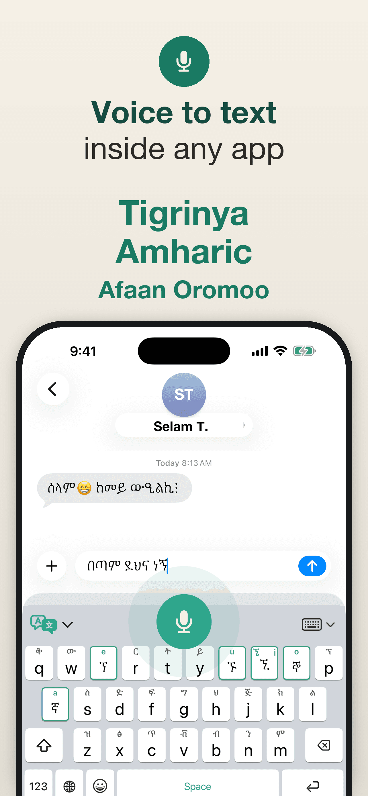 Voice to text inside any app, in Tigrinya, Amharic and Afaan Oromoo